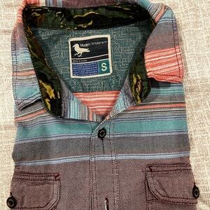 Modern Amusement Multistripe Button-Up in Teal, Red and Black